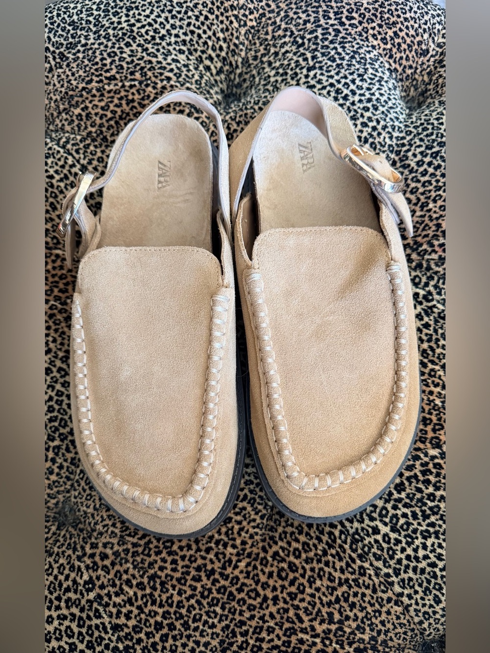 Zara Suede Slingback Moccasin Loafers Beige Sand Size 40 9